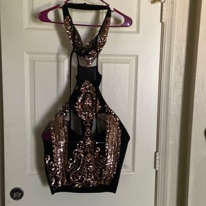Rose gold and black mesh dress